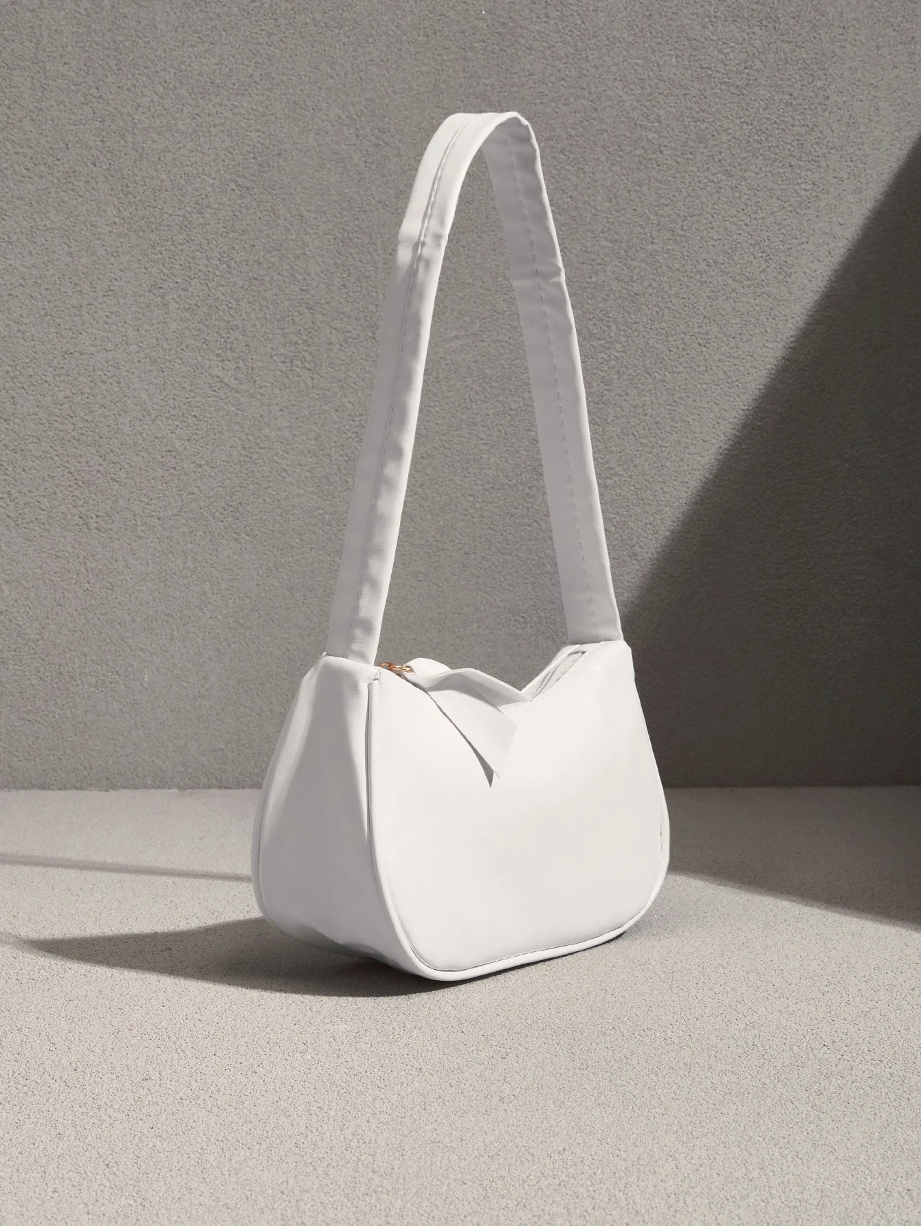 NobleVue Solid Color PU Leather Minimalist Fashion Handbag, Versatile Baguette Shoulder Bag For Women, White Bag
