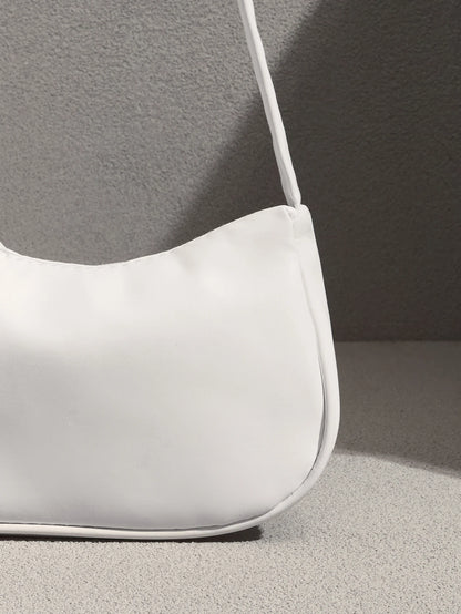 NobleVue Solid Color PU Leather Minimalist Fashion Handbag, Versatile Baguette Shoulder Bag For Women, White Bag