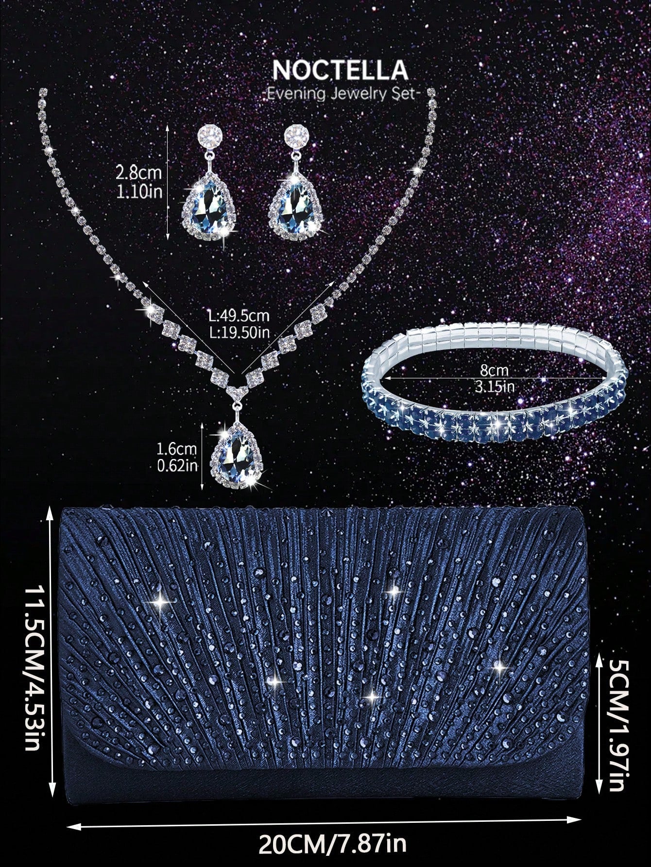Noctella 4pcs Rhinestone Jewelry Set, Sparkling Necklace, Earrings And Bracelet, Luxury Rhinestone Pleated Clutch, Luxury Women's Pearl Style Evening Bag, Understated Luxury Rhinestone Suitable For Pa