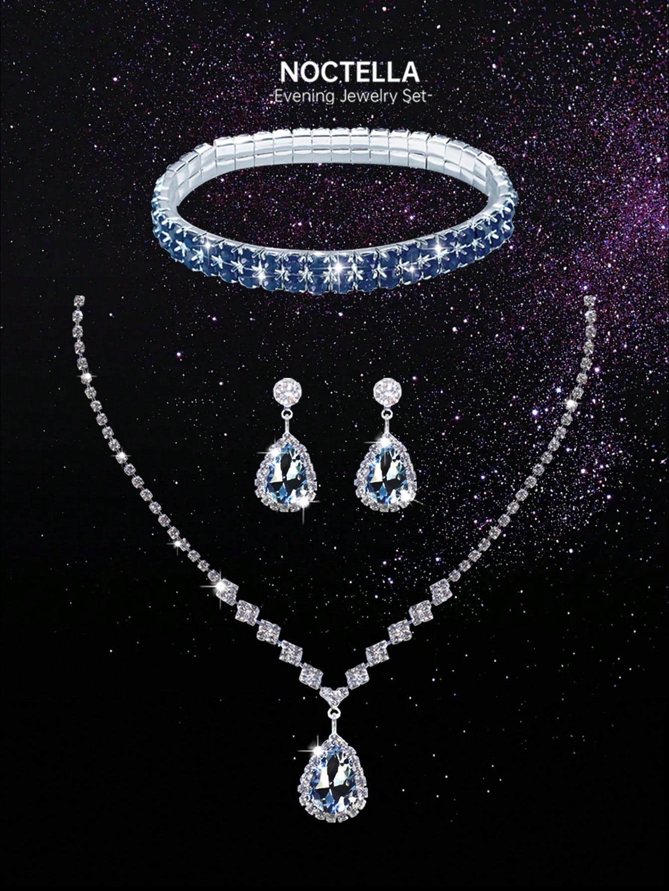 Noctella 4pcs Rhinestone Jewelry Set, Sparkling Necklace, Earrings And Bracelet, Luxury Rhinestone Pleated Clutch, Luxury Women's Pearl Style Evening Bag, Understated Luxury Rhinestone Suitable For Pa