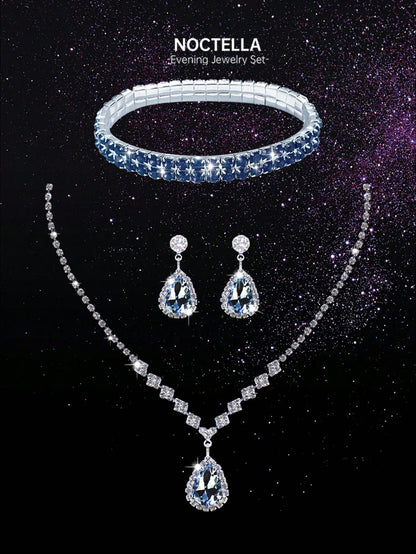 Noctella 4pcs Rhinestone Jewelry Set, Sparkling Necklace, Earrings And Bracelet, Luxury Rhinestone Pleated Clutch, Luxury Women's Pearl Style Evening Bag, Understated Luxury Rhinestone Suitable For Pa