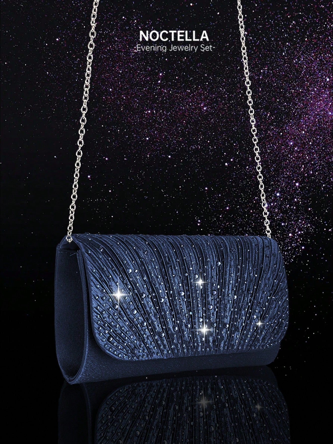 Noctella 4pcs Rhinestone Jewelry Set, Sparkling Necklace, Earrings And Bracelet, Luxury Rhinestone Pleated Clutch, Luxury Women's Pearl Style Evening Bag, Understated Luxury Rhinestone Suitable For Pa