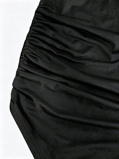 NostaNoir Women's Solid Color Pleated Elegant Waist Cinched Party Dress