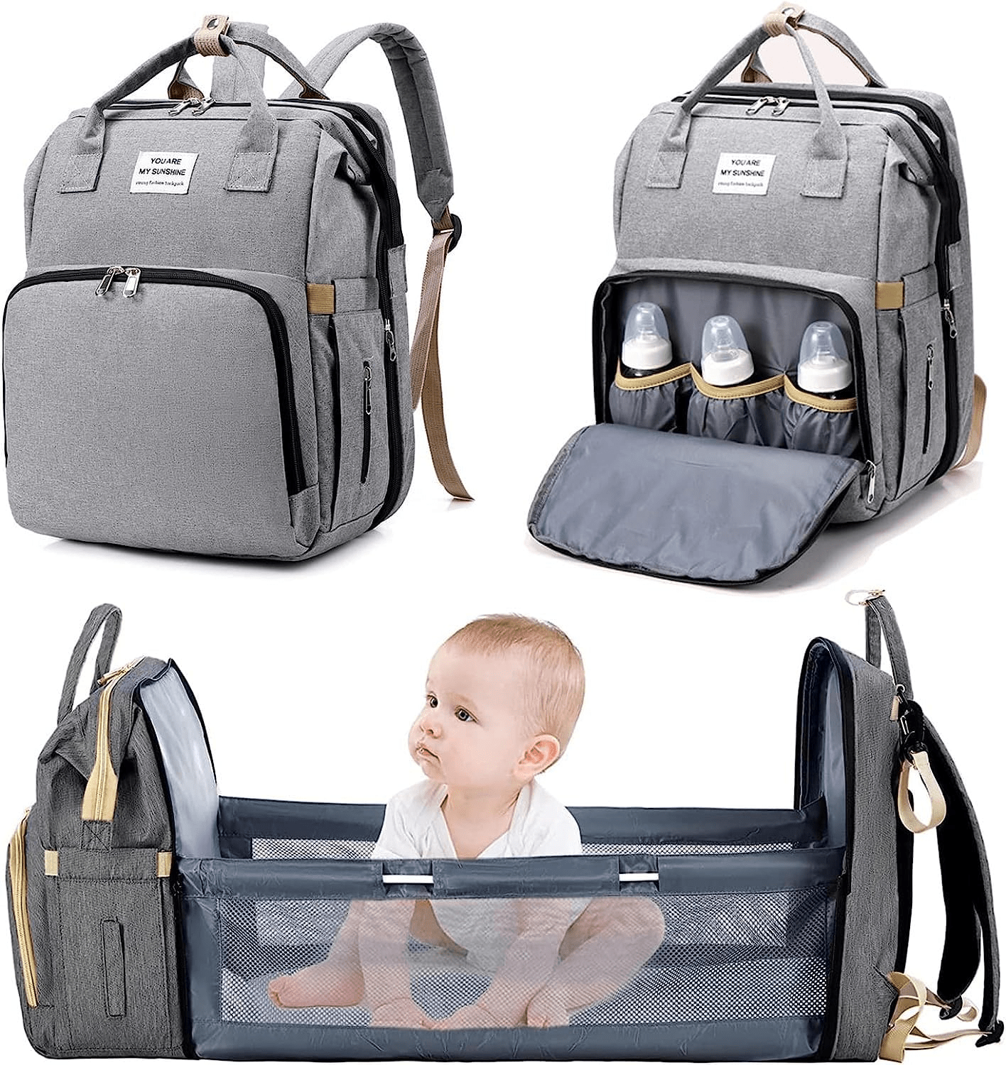 Oaoleer 1 Pc Mommy Bag Diaper Backpack With Portable Crib & Changing Station, Large Baby Bag Organizer With Insulated Compartment, Multifunctional Maternity