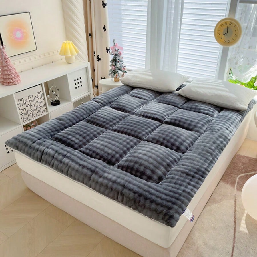 Oaskys Cute Soft Mattress Topper- Comfort Breathable Fiber Filling Folding Roll Up Mattress Sleeping Pad, 6-8cm Warm Thickness Quilted Mattress Topper For Sleeping