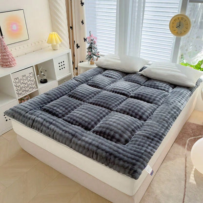 Oaskys Cute Soft Mattress Topper- Comfort Breathable Fiber Filling Folding Roll Up Mattress Sleeping Pad, 6-8cm Warm Thickness Quilted Mattress Topper For Sleeping