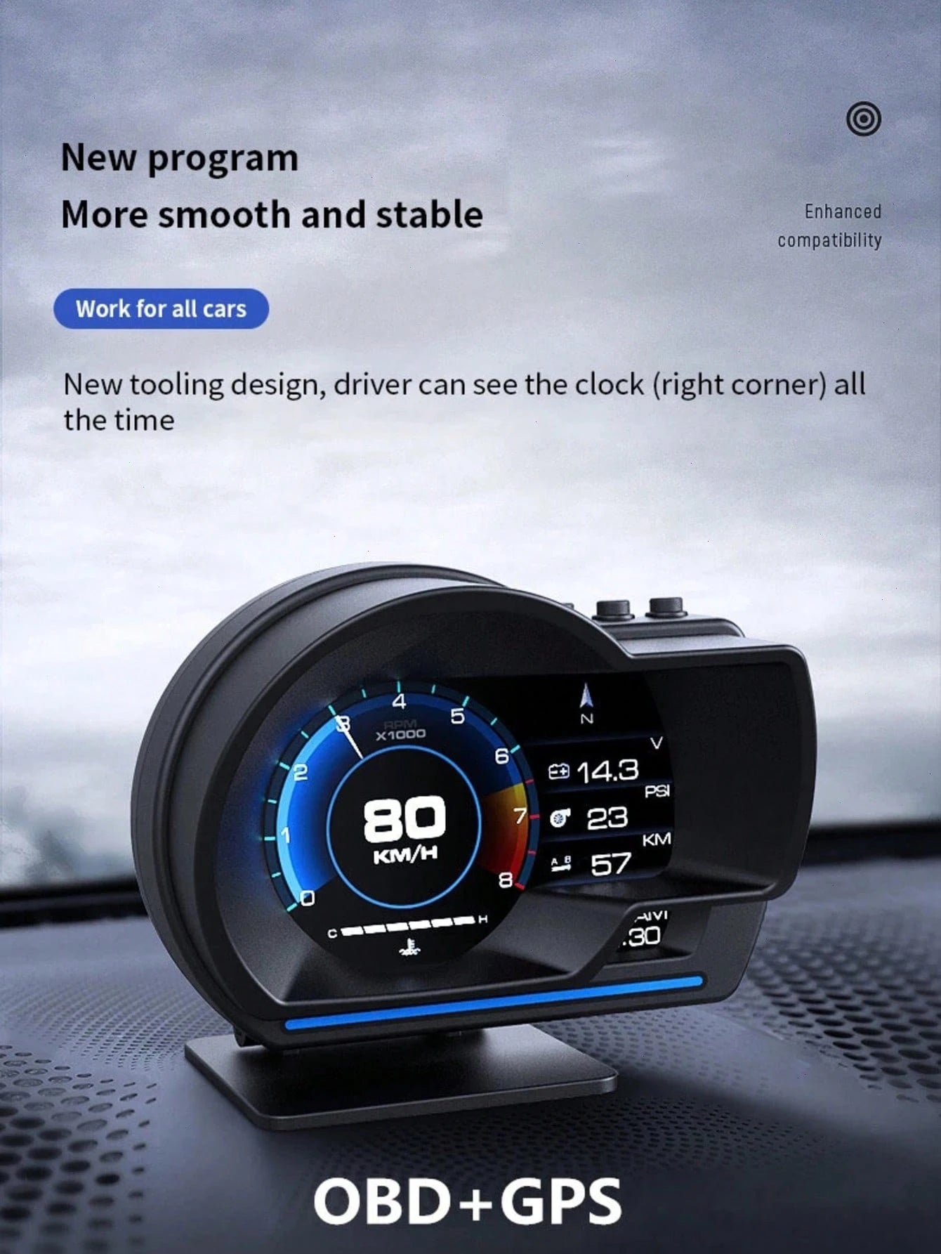OBD + GPS HUD P24 Car OBD Head Up Display HUD On Board Computer Digital Speedometer Water Temp Fuel Consumption Slope Meter