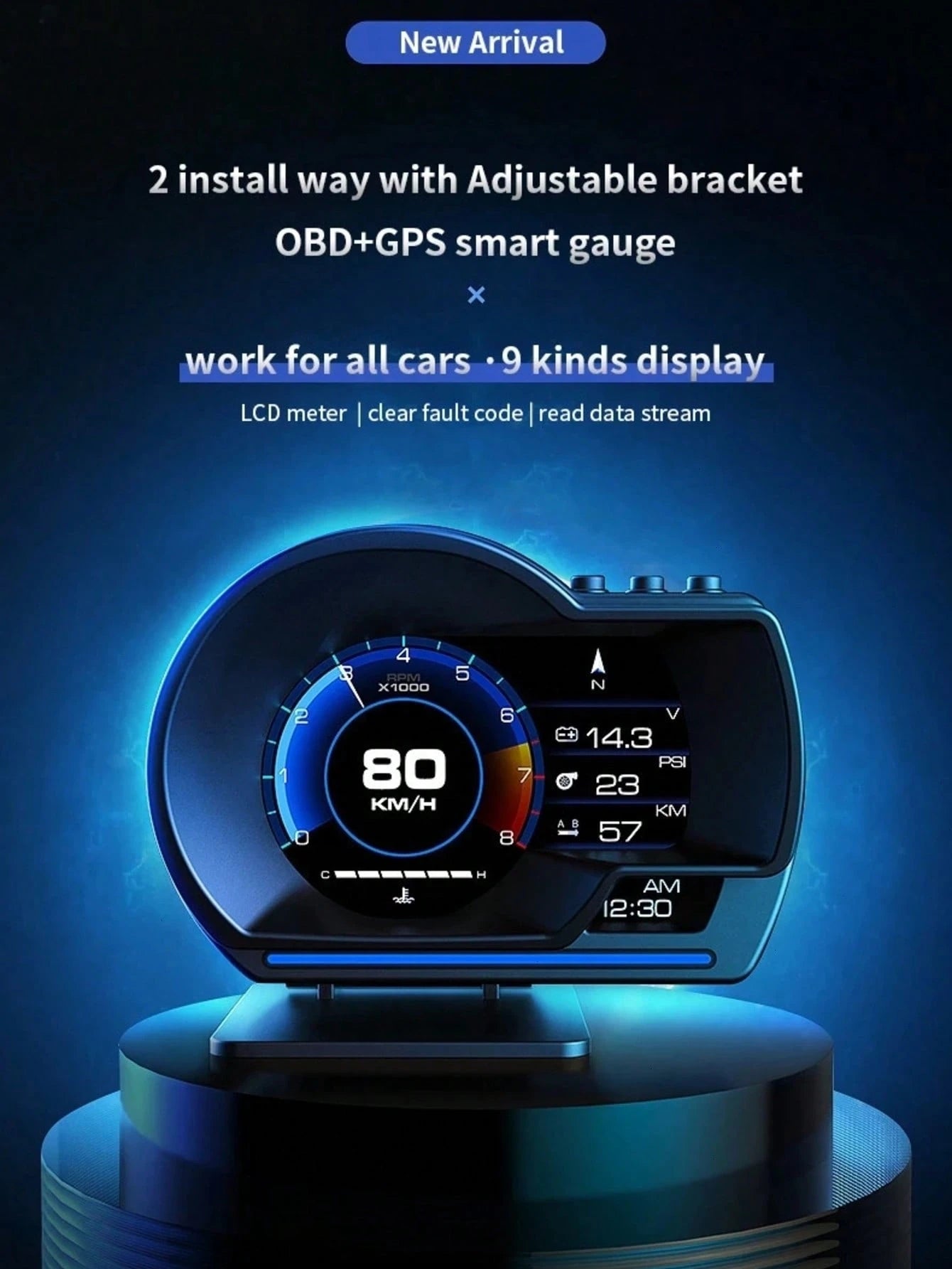 OBD + GPS HUD P24 Car OBD Head Up Display HUD On Board Computer Digital Speedometer Water Temp Fuel Consumption Slope Meter