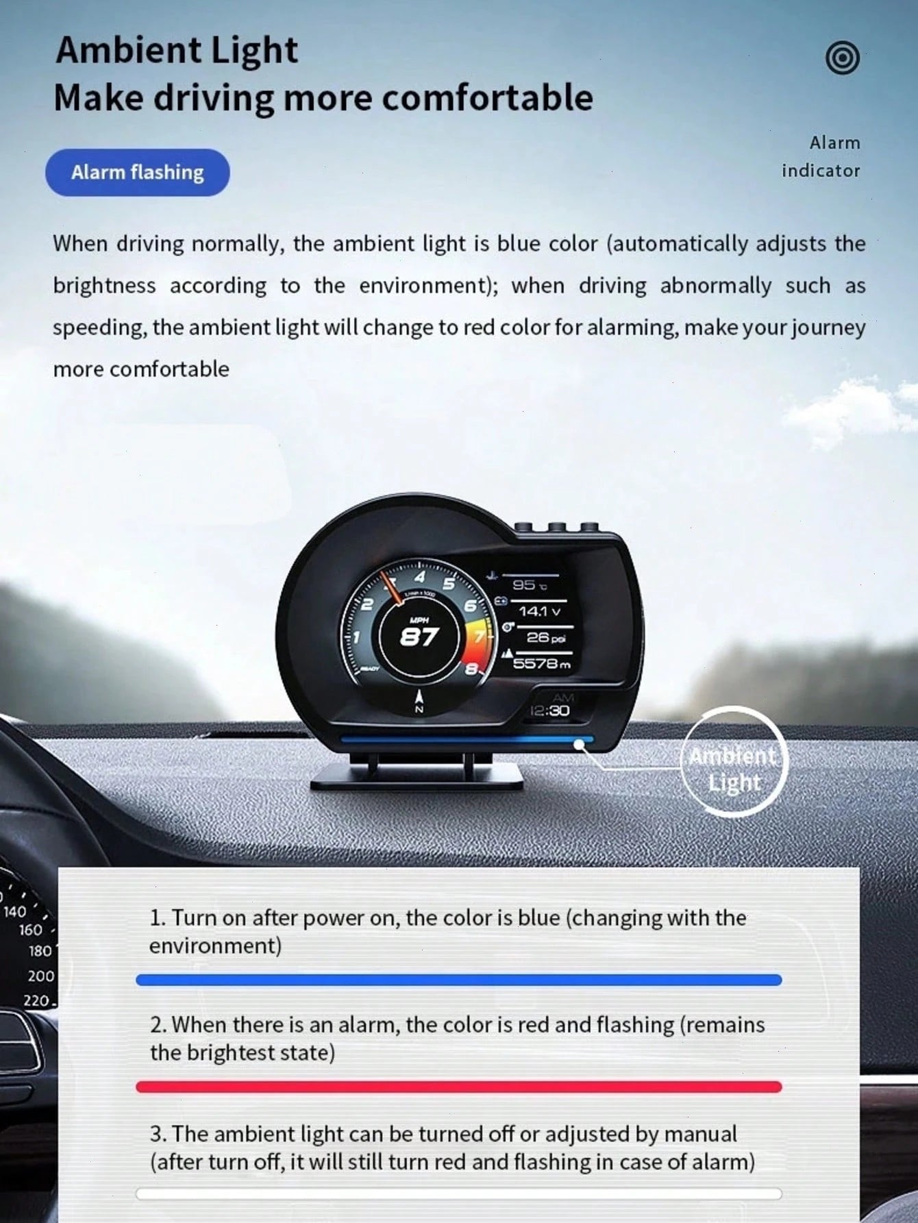 OBD + GPS HUD P24 Car OBD Head Up Display HUD On Board Computer Digital Speedometer Water Temp Fuel Consumption Slope Meter