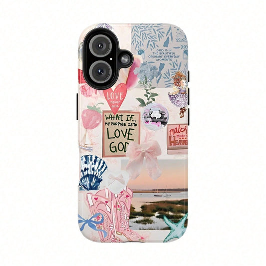 Ocean Style Collage Pattern Colorful Girls College Style 2 In 1 Film Phone Protective- Compatible With IPhone16,16plus,16promax,15Plus,15Pro,15ProMax,14,14Plus,14Pro,14ProMax,13,13Pro,13ProMax,12,12P