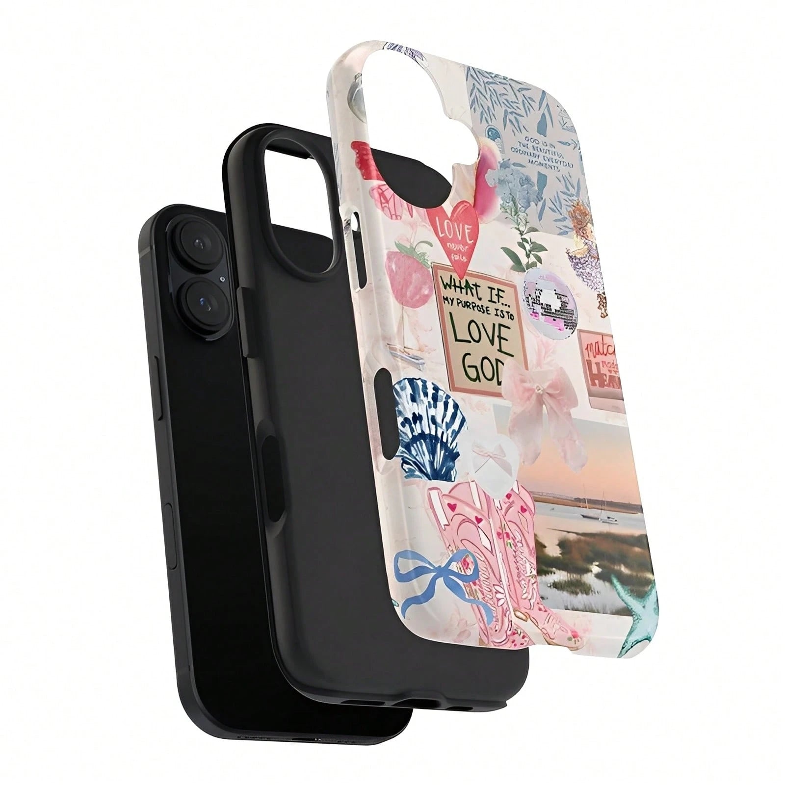 Ocean Style Collage Pattern Colorful Girls College Style 2 In 1 Film Phone Protective- Compatible With IPhone16,16plus,16promax,15Plus,15Pro,15ProMax,14,14Plus,14Pro,14ProMax,13,13Pro,13ProMax,12,12P