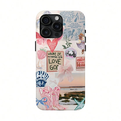 Ocean Style Collage Pattern Colorful Girls College Style 2 In 1 Film Phone Protective- Compatible With IPhone16,16plus,16promax,15Plus,15Pro,15ProMax,14,14Plus,14Pro,14ProMax,13,13Pro,13ProMax,12,12P