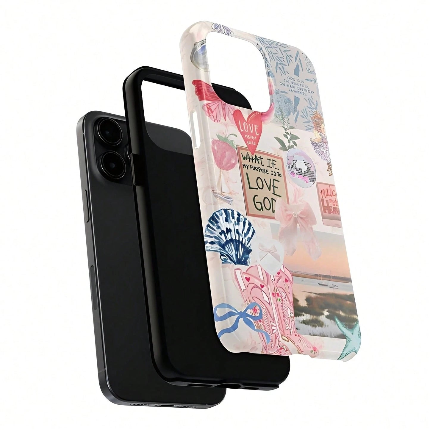Ocean Style Collage Pattern Colorful Girls College Style 2 In 1 Film Phone Protective- Compatible With IPhone16,16plus,16promax,15Plus,15Pro,15ProMax,14,14Plus,14Pro,14ProMax,13,13Pro,13ProMax,12,12P
