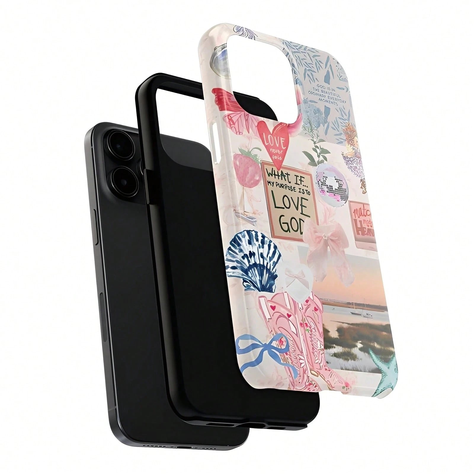 Ocean Style Collage Pattern Colorful Girls College Style 2 In 1 Film Phone Protective- Compatible With IPhone16,16plus,16promax,15Plus,15Pro,15ProMax,14,14Plus,14Pro,14ProMax,13,13Pro,13ProMax,12,12P