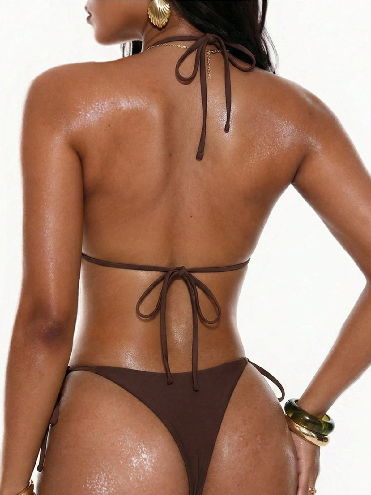 Oceva 2026 New Women's Swimsuit Set, Gold Foil Polka Dot Brown Sexy Casual Bikini For Beach Vacation
