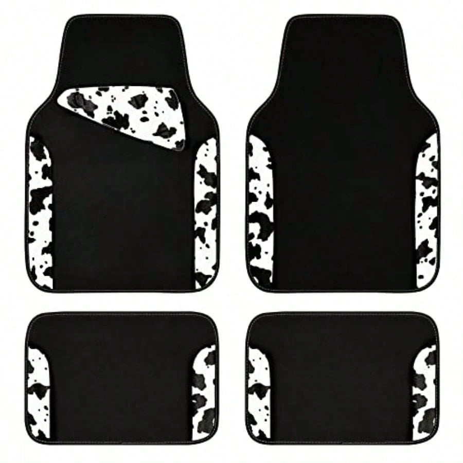 Of Univeral Fit Car Floor Ma Cow Print Car Ma Fit For UV Edan Truck Et Of 4pc Car Carpet With Driver Heel Pad And Nib Backing Or C Wen Girly Y Black White