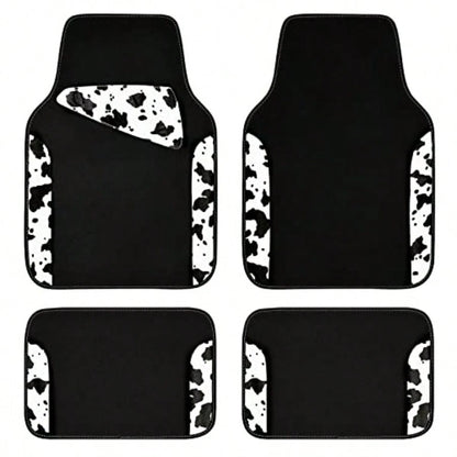 Of Univeral Fit Car Floor Ma Cow Print Car Ma Fit For UV Edan Truck Et Of 4pc Car Carpet With Driver Heel Pad And Nib Backing Or C Wen Girly Y Black White