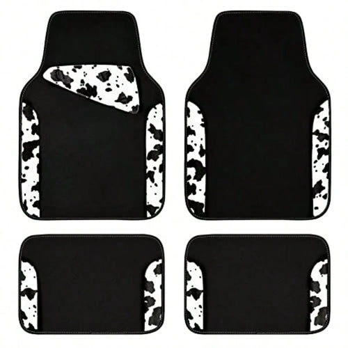 Of Univeral Fit Car Floor Ma Cow Print Car Ma Fit For UV Edan Truck Et Of 4pc Car Carpet With Driver Heel Pad And Nib Backing Or C Wen Girly Y Black White