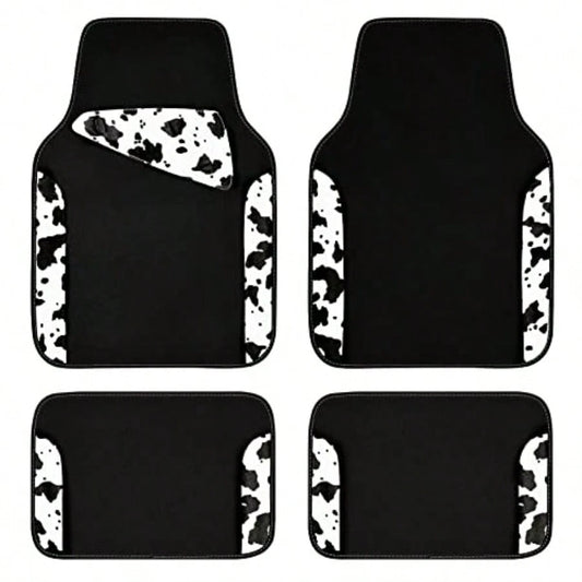 Of Univeral Fit Car Floor Ma Cow Print Car Ma Fit For UV Edan Truck Et Of 4pc Car Carpet With Driver Heel Pad And Nib Backing Or C Wen Girly Y Black White