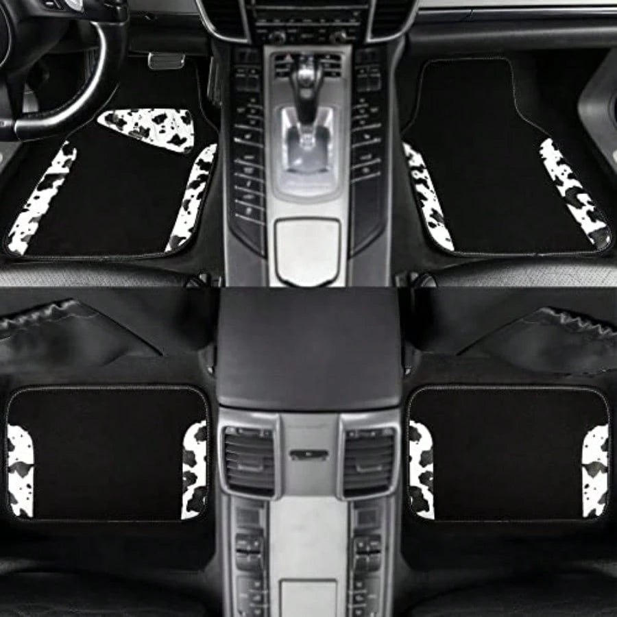 Of Univeral Fit Car Floor Ma Cow Print Car Ma Fit For UV Edan Truck Et Of 4pc Car Carpet With Driver Heel Pad And Nib Backing Or C Wen Girly Y Black White