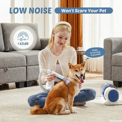 OLIXIS Pet Grooming Vacuum Kit, Low Noise Pet Hair Remover, 5 Professional Tools With Cordless Clippers For Dogs Cats All Hair Types, Easy For Home Use Grooming Brush