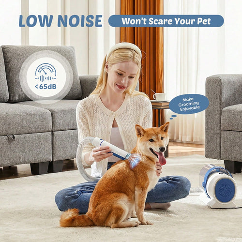 OLIXIS Pet Grooming Vacuum Kit, Low Noise Pet Hair Remover, 5 Professional Tools With Cordless Clippers For Dogs Cats All Hair Types, Easy For Home Use Grooming Brush