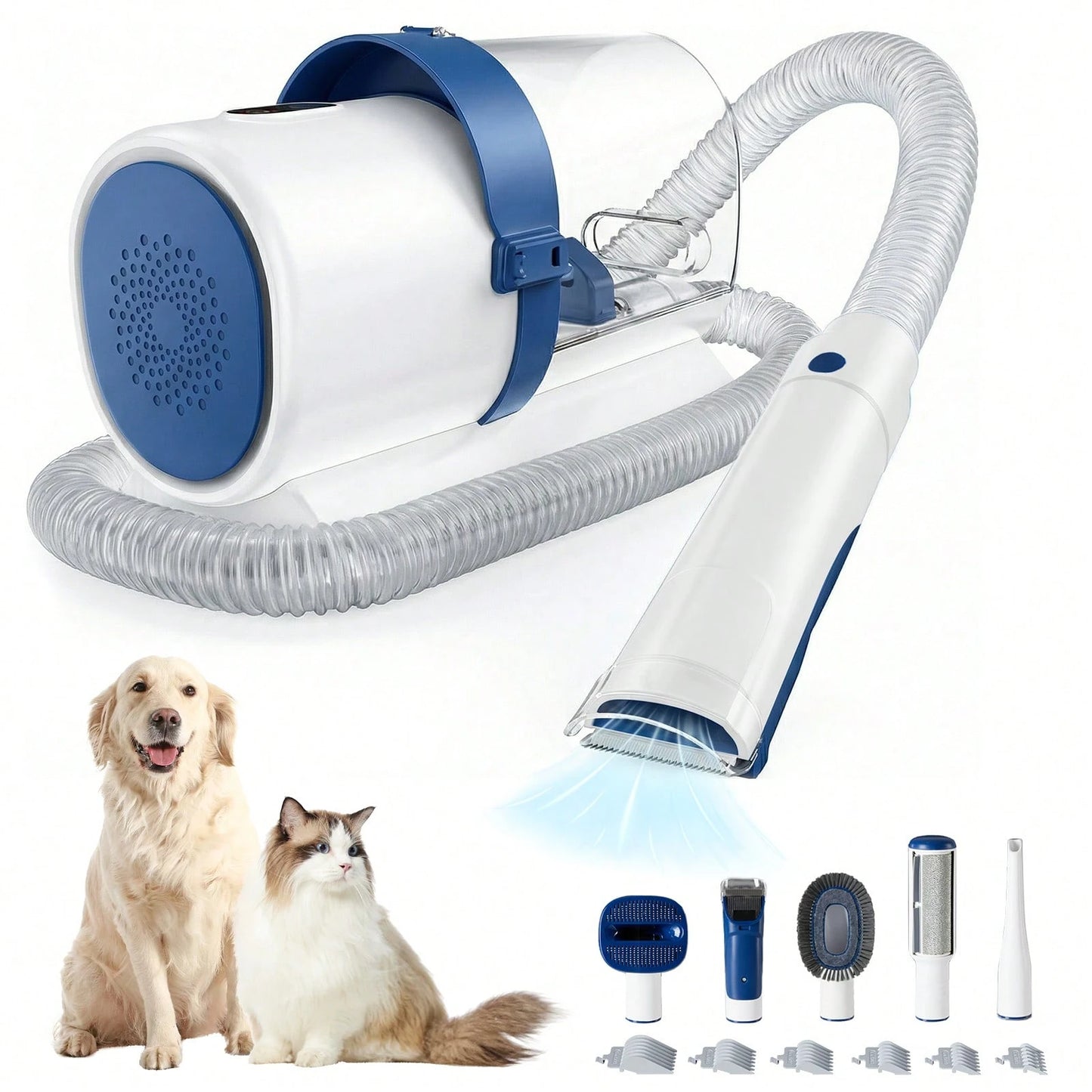 OLIXIS Pet Grooming Vacuum Kit, Low Noise Pet Hair Remover, 5 Professional Tools With Cordless Clippers For Dogs Cats All Hair Types, Easy For Home Use Grooming Brush