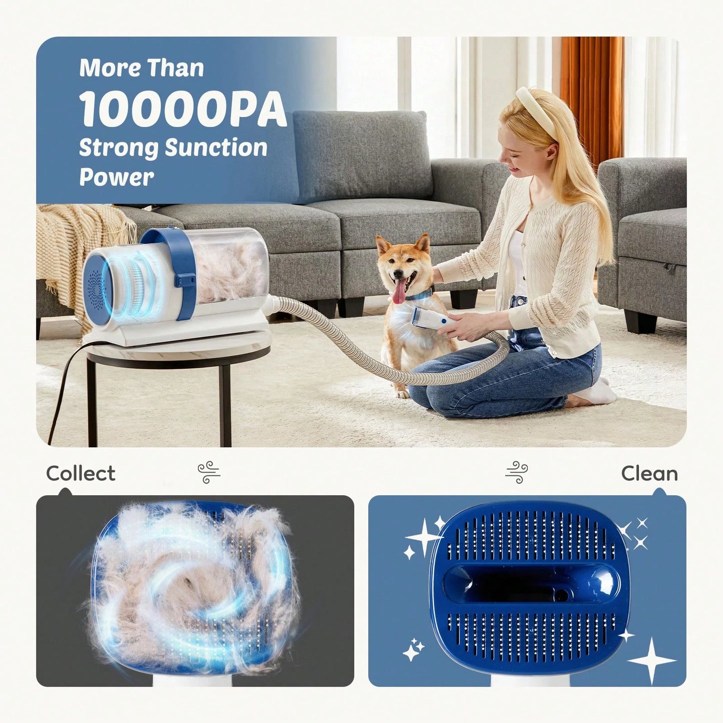 OLIXIS Pet Grooming Vacuum Kit, Low Noise Pet Hair Remover, 5 Professional Tools With Cordless Clippers For Dogs Cats All Hair Types, Easy For Home Use Grooming Brush