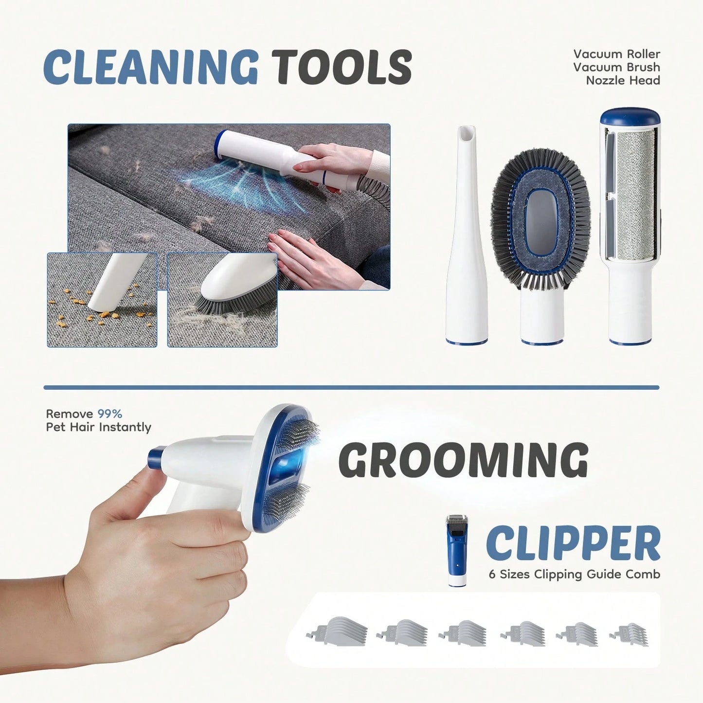 OLIXIS Pet Grooming Vacuum Kit, Low Noise Pet Hair Remover, 5 Professional Tools With Cordless Clippers For Dogs Cats All Hair Types, Easy For Home Use Grooming Brush