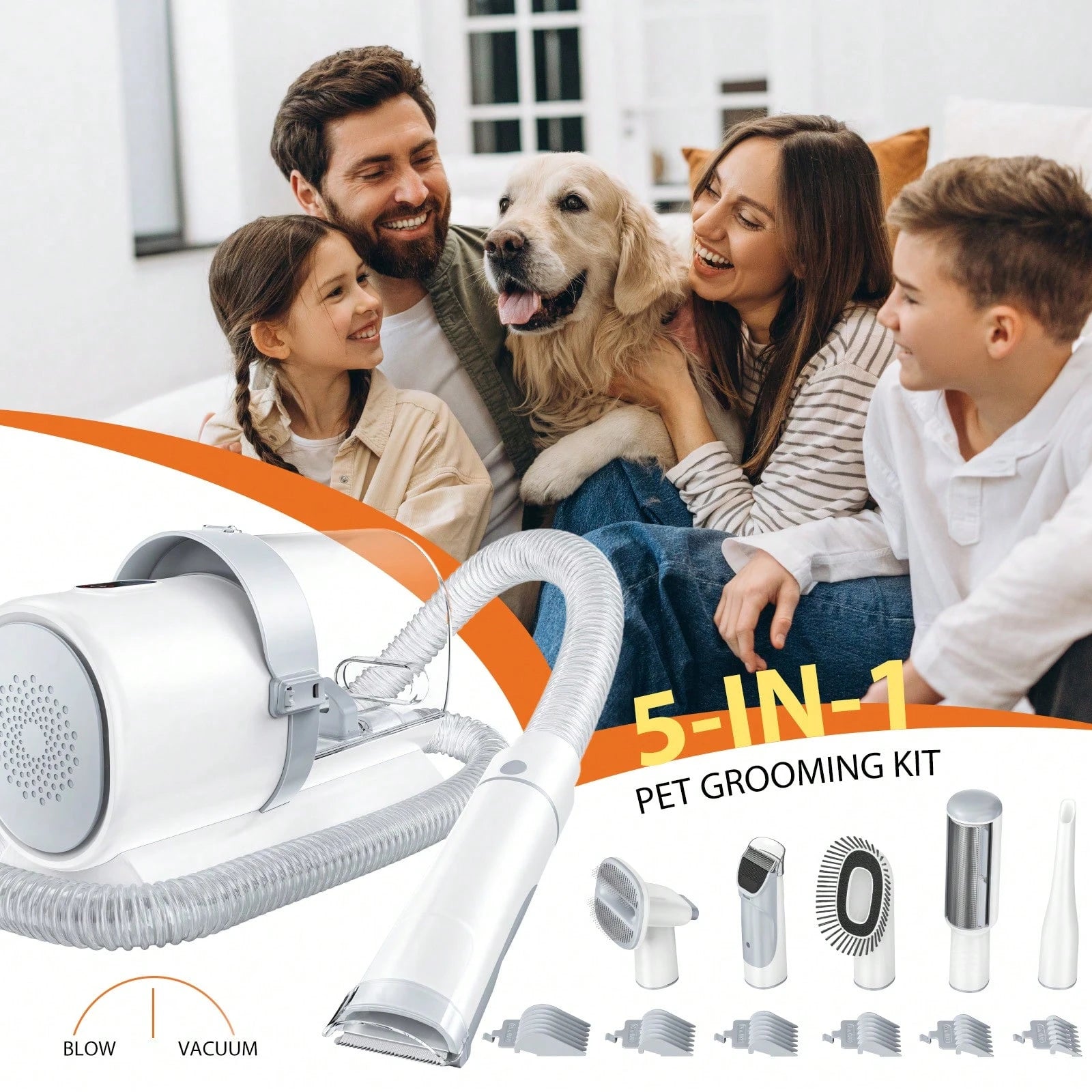 OLIXIS Pet Grooming Vacuum Kit, Low Noise Pet Hair Remover, 5 Professional Tools With Cordless Clippers For Dogs Cats All Hair Types, Easy For Home Use Grooming Brush