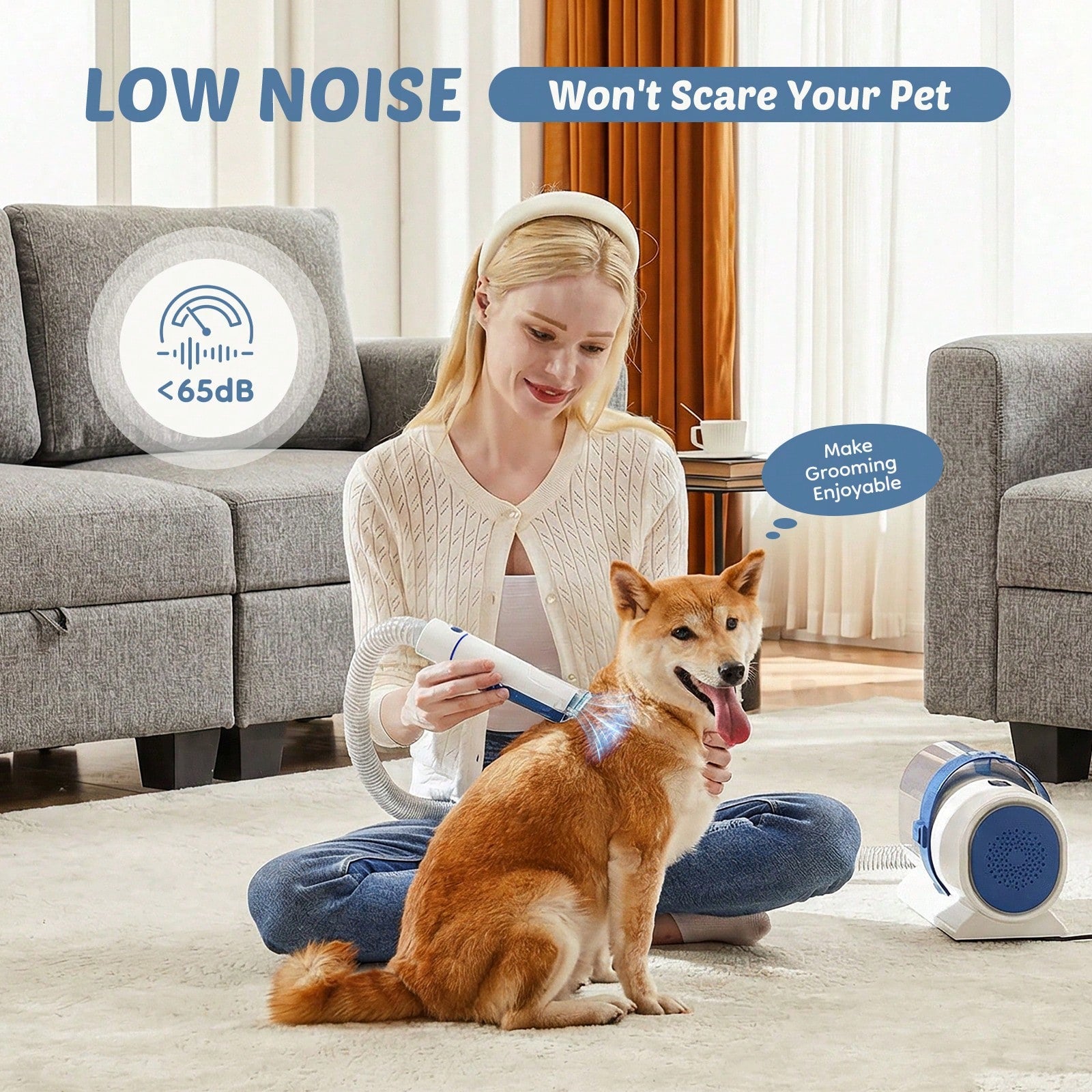 OLIXIS Pet Grooming Vacuum Kit, Low Noise Pet Hair Remover, 5 Professional Tools With Cordless Clippers For Dogs Cats All Hair Types, Easy For Home Use Grooming Brush