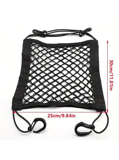 One Piece Universal Motorcycle & Scooter Elastic Cargo Net With Helmet Holder, Polyester Grid Luggage Storage Bag, Double Helmet Storage Net For Motorcycle, Scooter & Bike