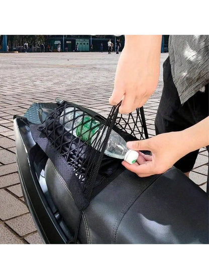 One Piece Universal Motorcycle & Scooter Elastic Cargo Net With Helmet Holder, Polyester Grid Luggage Storage Bag, Double Helmet Storage Net For Motorcycle, Scooter & Bike