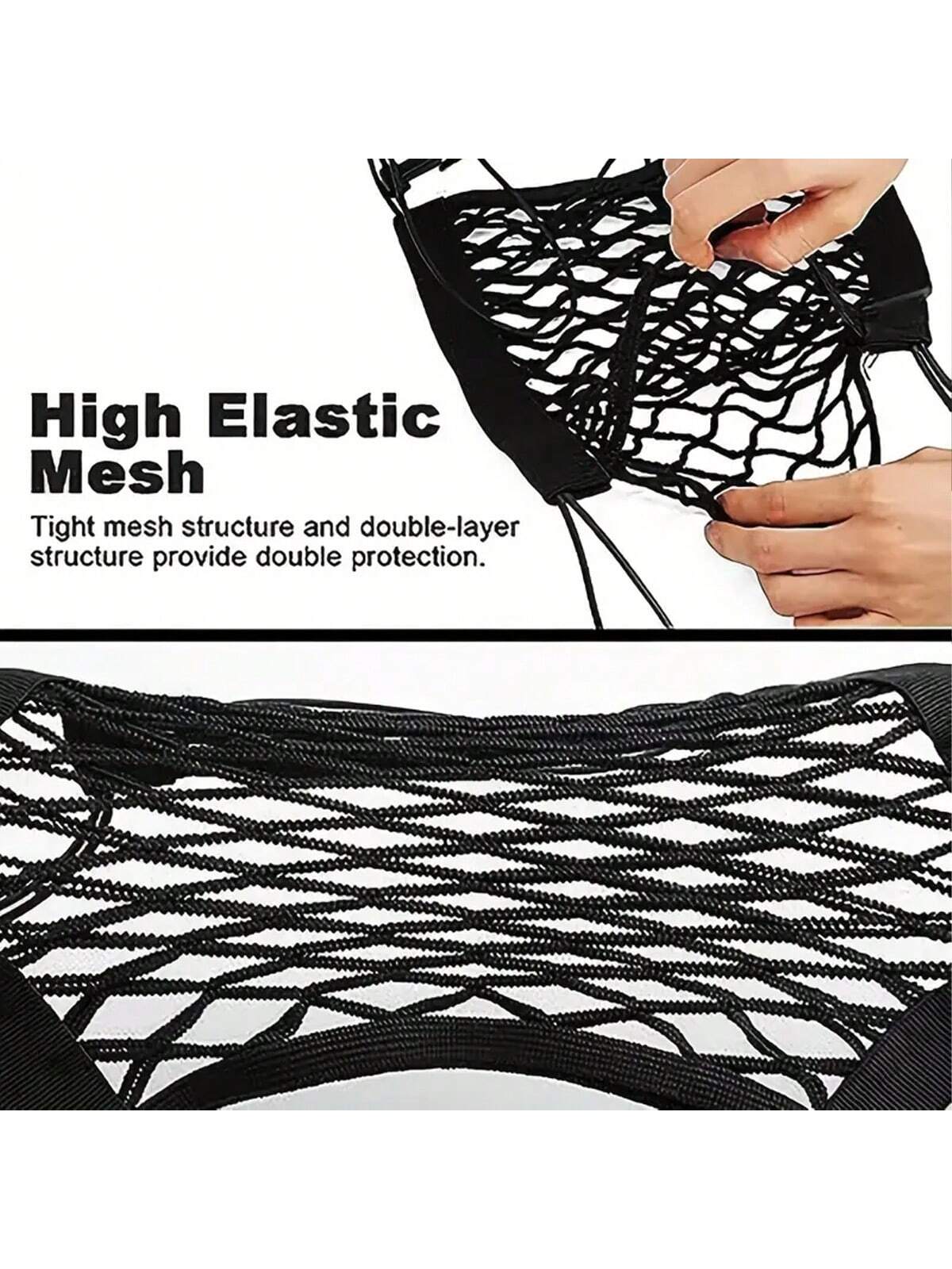 One Piece Universal Motorcycle & Scooter Elastic Cargo Net With Helmet Holder, Polyester Grid Luggage Storage Bag, Double Helmet Storage Net For Motorcycle, Scooter & Bike