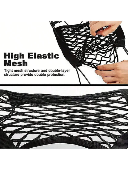 One Piece Universal Motorcycle & Scooter Elastic Cargo Net With Helmet Holder, Polyester Grid Luggage Storage Bag, Double Helmet Storage Net For Motorcycle, Scooter & Bike