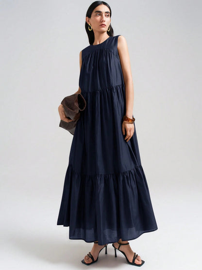 Ontre 2026SS New Arrival Women's Casual Commuting Fashion Versatile Sleeveless Solid Color Dress, Business Casual