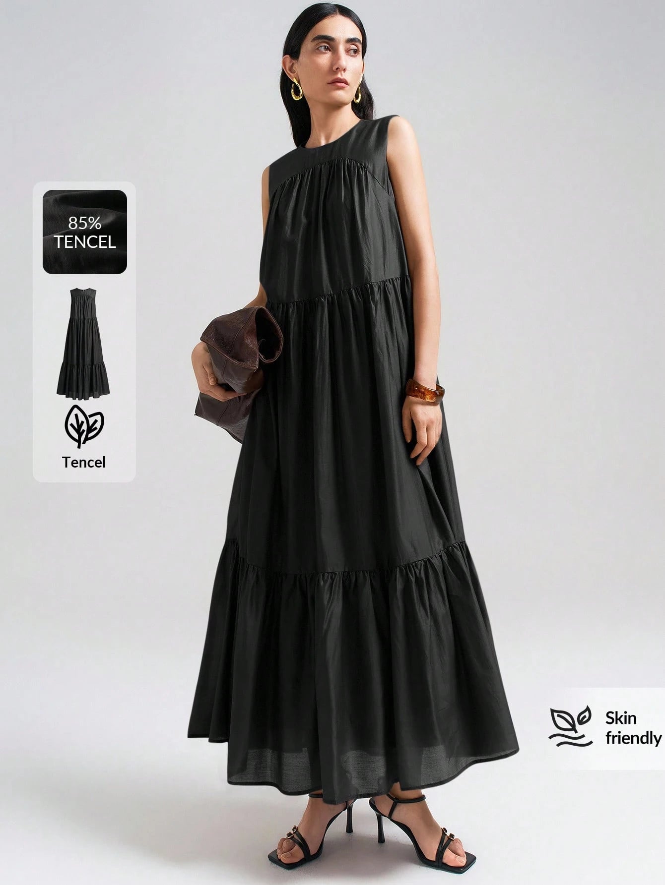 Ontre 2026SS New Arrival Women's Casual Commuting Fashion Versatile Sleeveless Solid Color Dress, Business Casual