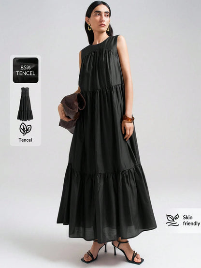 Ontre 2026SS New Arrival Women's Casual Commuting Fashion Versatile Sleeveless Solid Color Dress, Business Casual