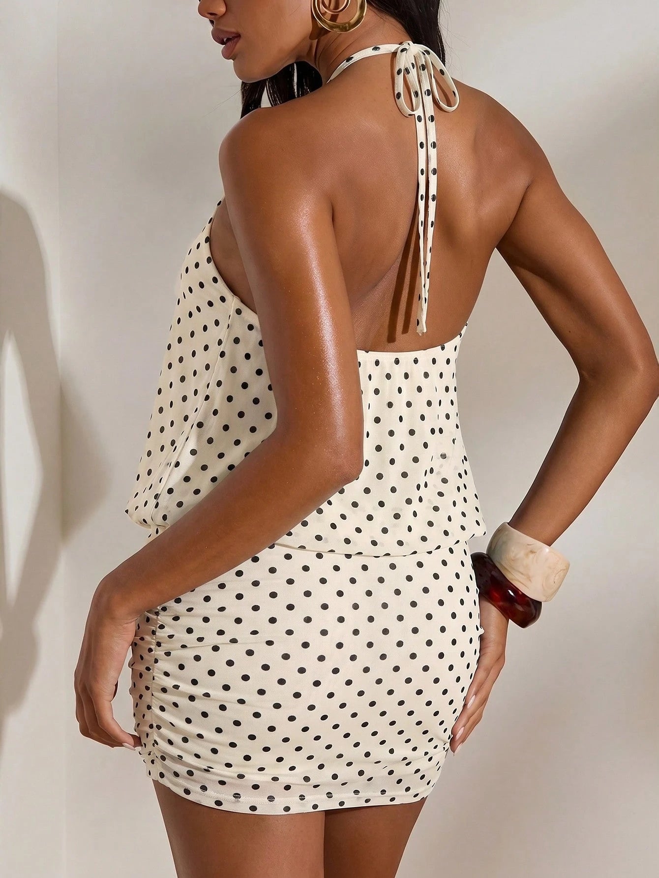Opulessa Women's Polka Dot Halter Neck Casual Sexy Date Club Party Mini Dress Black And White Polka Dot Summer