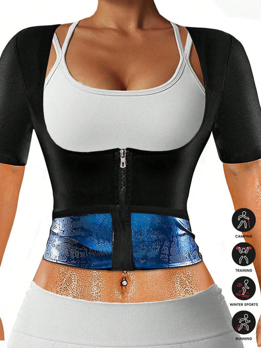 (Order One Size Up) Women's Sports Outdoor Sauna Suit, With Zipper, Waist Belt, Sweat-Absorbing Band, Waist Shaper, Yoga Outfit Body Shaper Waist Belt Tight Corset Fitness Accessory