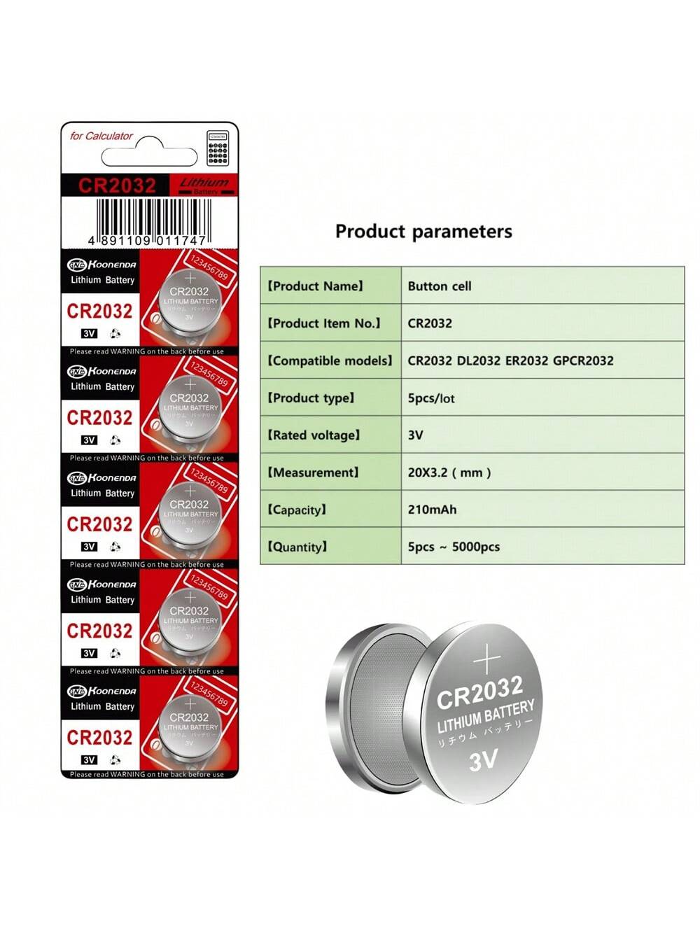 Original CR2032 CR 2032 Button Battery 3V Lithium Battery For Watch Toy Calculator Car Remote Control Button Coin Cell