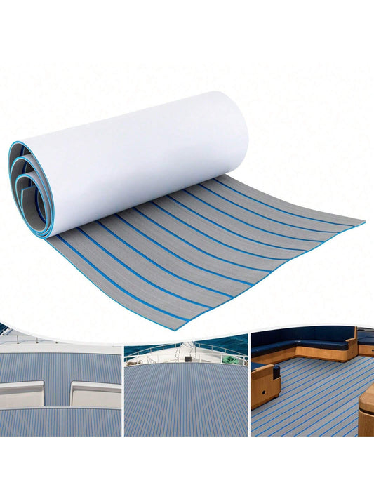 OUKANING Boat Flooring EVA Foam Decking Sheet Faux Teak Marine Mat Marine Carpet Cooler Tops Seating Non-Slip Self-Adhesive Flooring Material For Motorboat RV Yacht Kayak Swimming Pool 95" X 24"