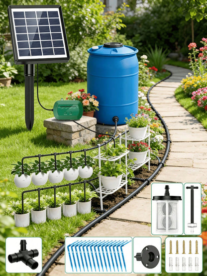 Outdoor Solar Automatic Watering Kit For Garden, Automatic Drip Watering System With 15 M Watering Hose, Automatic Watering Timer For Holidays, Balconies, Flower Pots, Plants