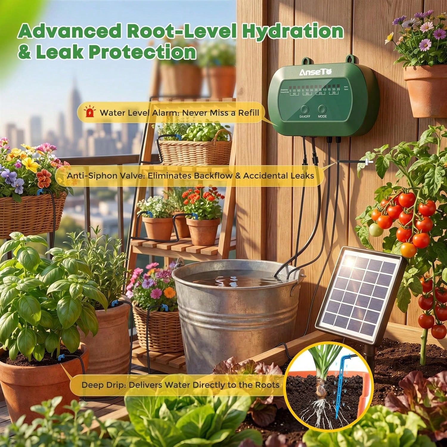 Outdoor Solar Automatic Watering Kit For Garden, Automatic Drip Watering System With 15 M Watering Hose, Automatic Watering Timer For Holidays, Balconies, Flower Pots, Plants