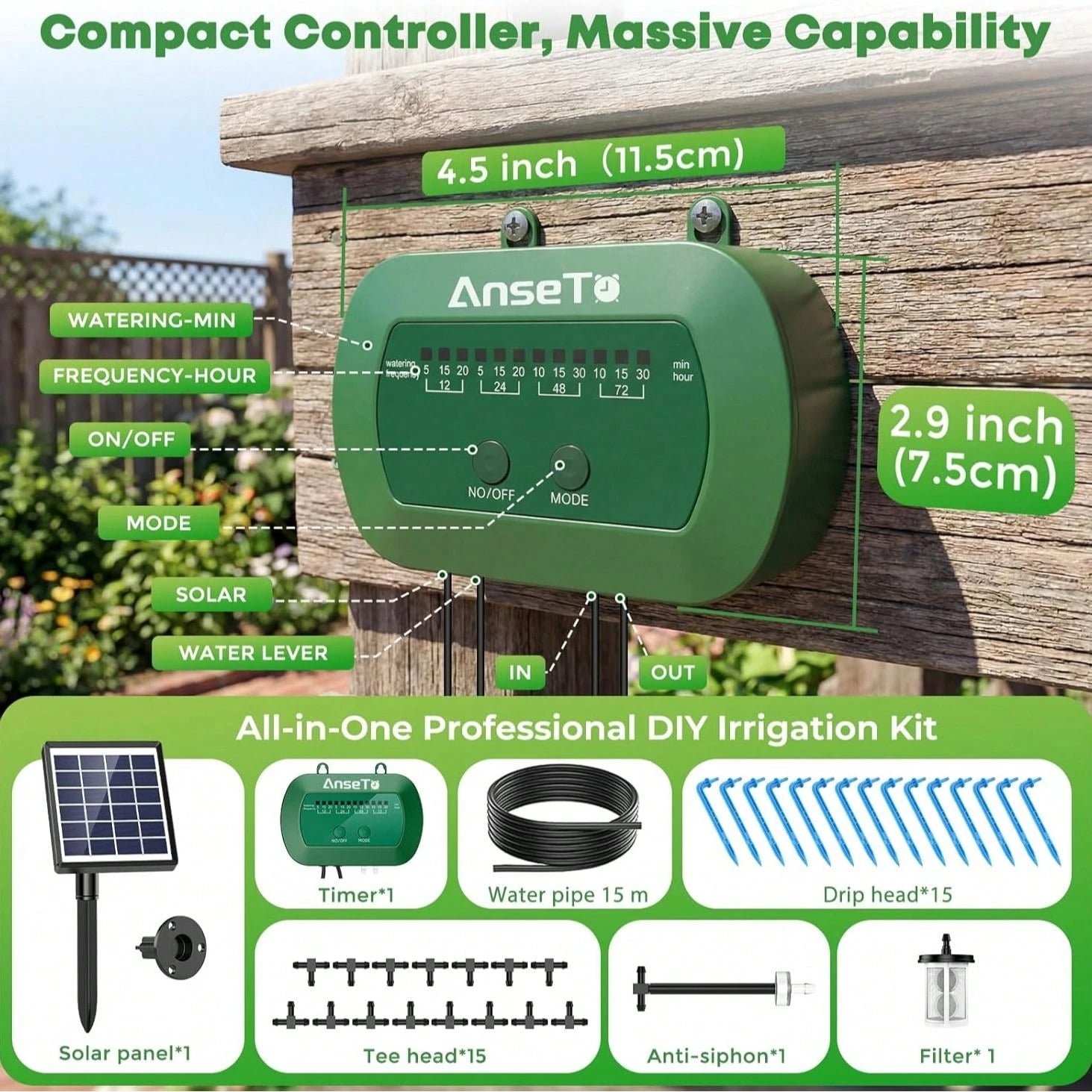 Outdoor Solar Automatic Watering Kit For Garden, Automatic Drip Watering System With 15 M Watering Hose, Automatic Watering Timer For Holidays, Balconies, Flower Pots, Plants