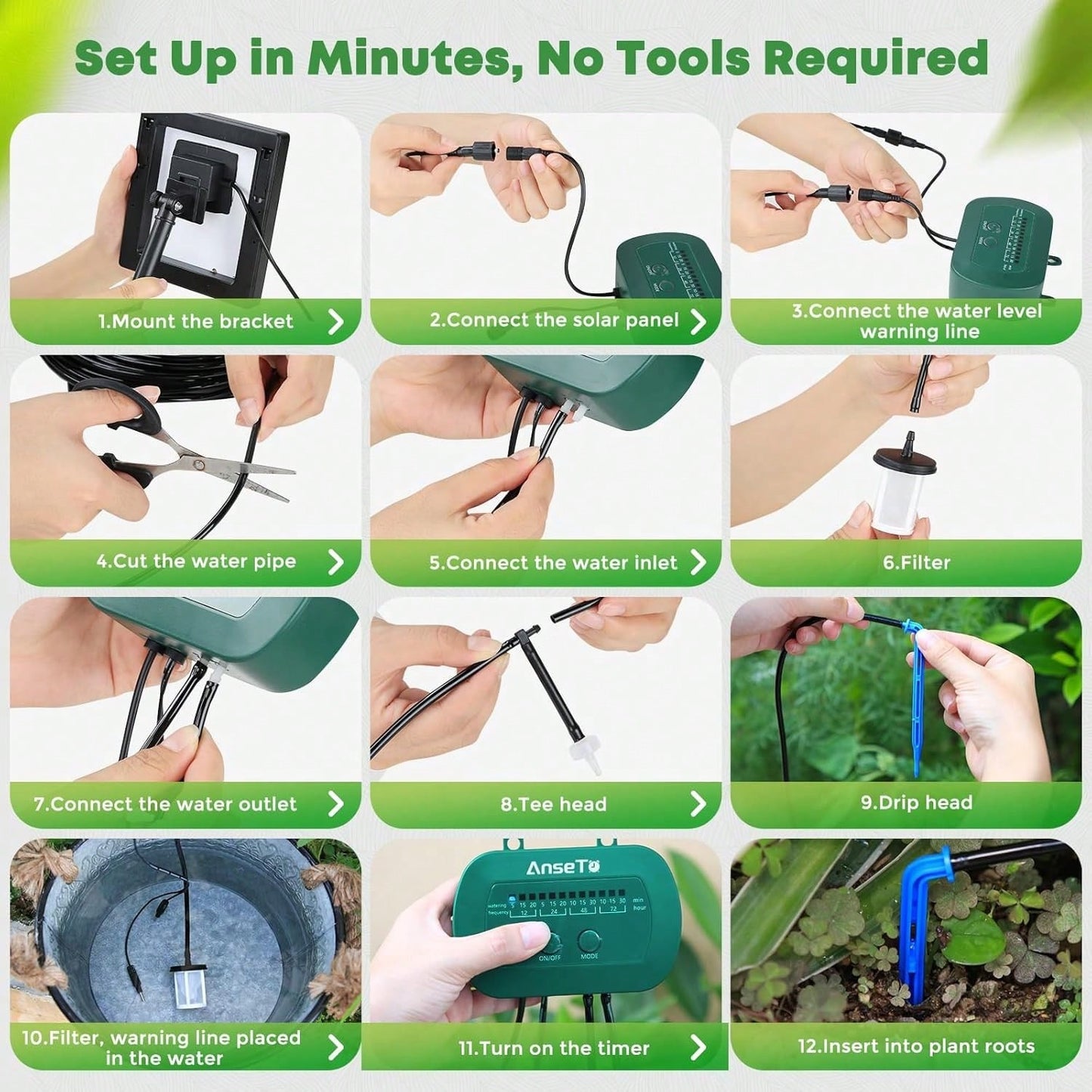Outdoor Solar Automatic Watering Kit For Garden, Automatic Drip Watering System With 15 M Watering Hose, Automatic Watering Timer For Holidays, Balconies, Flower Pots, Plants