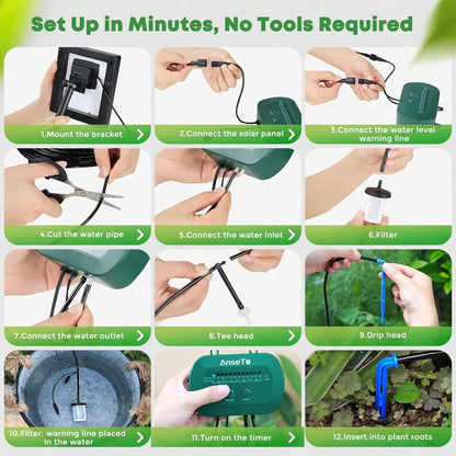 Outdoor Solar Automatic Watering Kit For Garden, Automatic Drip Watering System With 15 M Watering Hose, Automatic Watering Timer For Holidays, Balconies, Flower Pots, Plants