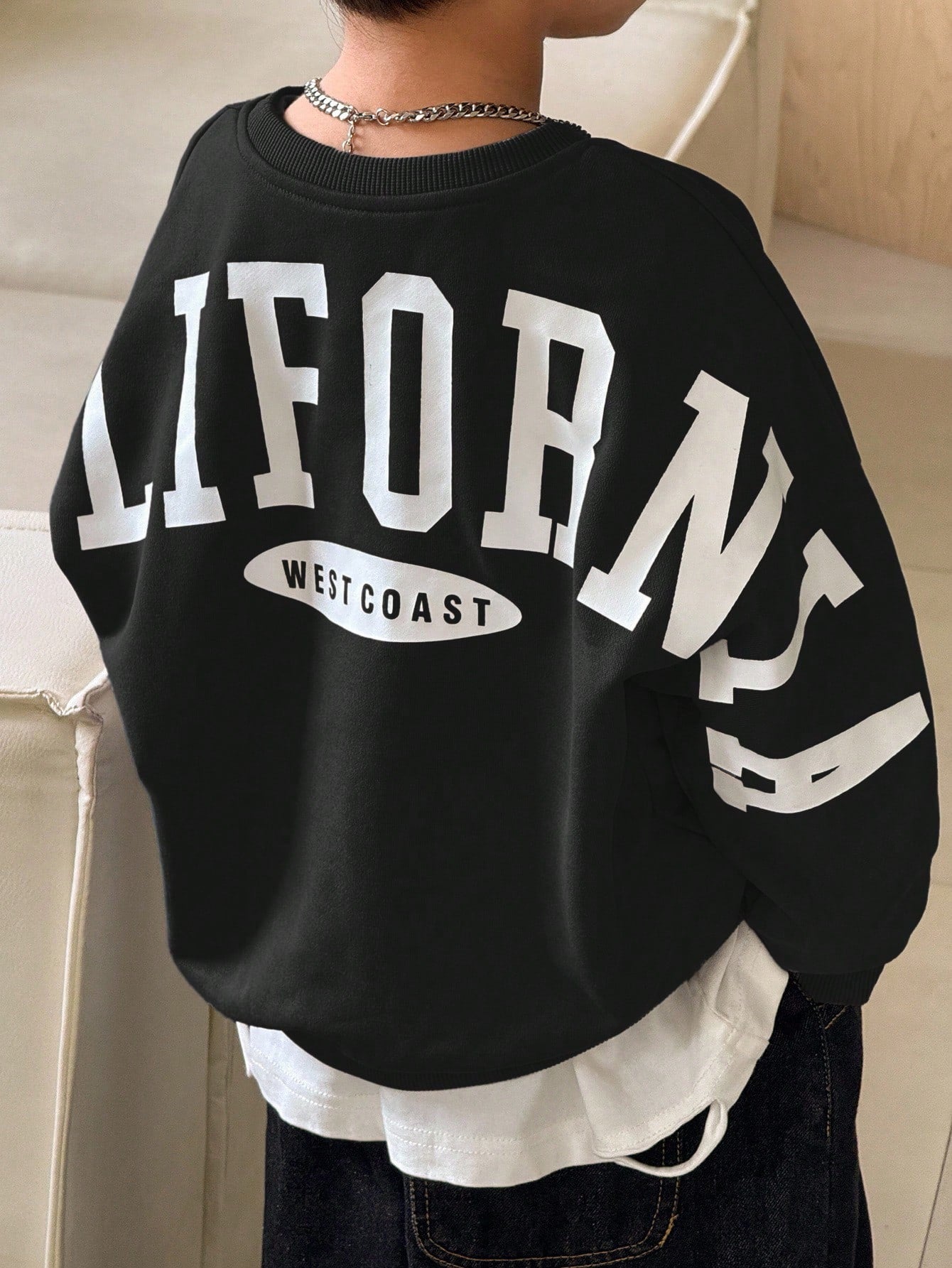 Oversized Crew Neck Raglan Sleeve Fleece Pullover Pullover Autumn Sweatshirt With Large Letter Print, Suitable For Winter, Baby Boy