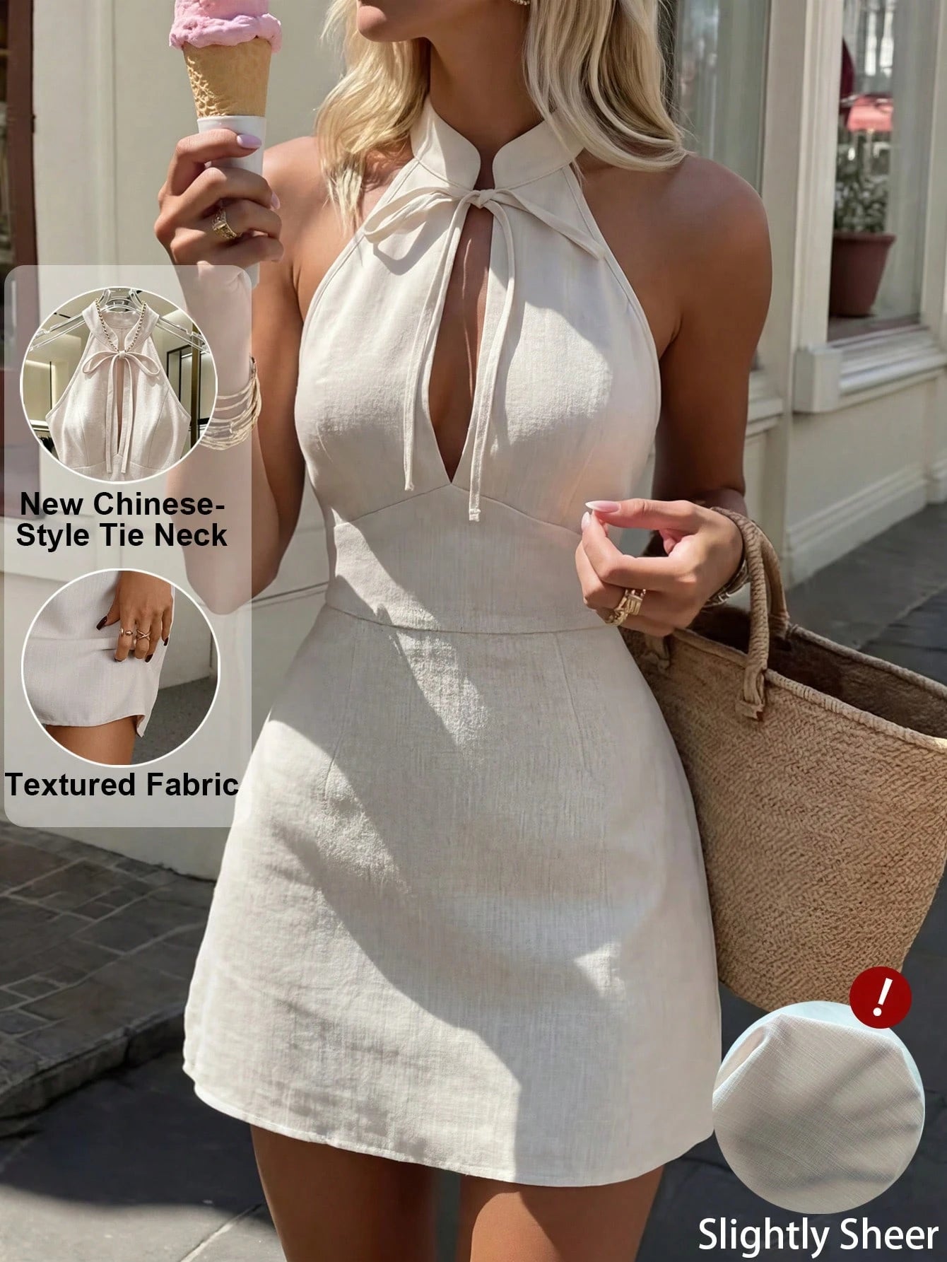 Pariaura Women's Summer Halter Neck Tie Waist Sleeveless Short Dress, Suitable For Dates, Gatherings, Parties, And Elegant Daily Wear, Slimming And Graceful