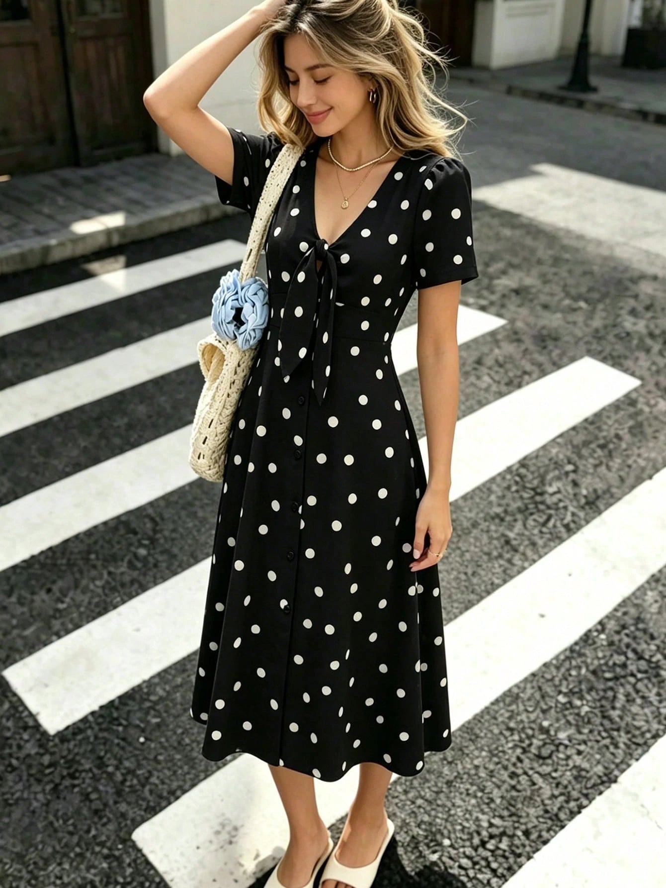 PariChic New Spring/Summer Short Sleeve Polka Dot Women's Dress